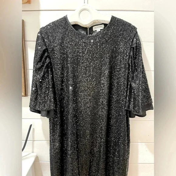📍 LILI SIDONIO MOLLY BRACKEN Black Sequin Mini Dress size M/L - Picture 1 of 9